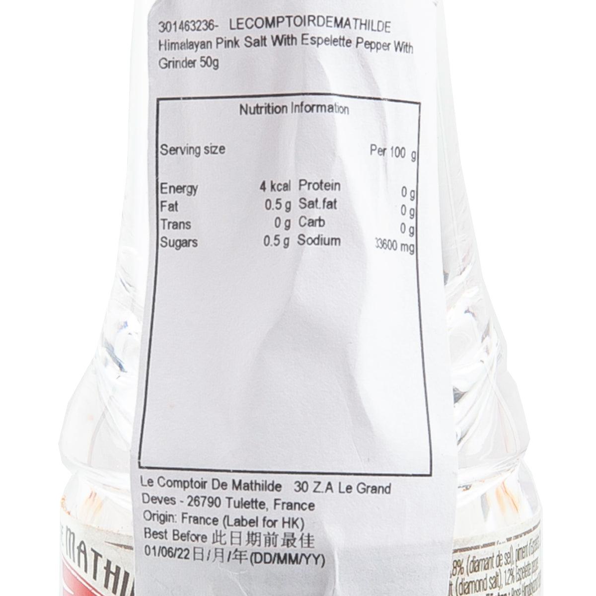 LECOMPTOIRDEMATHILDE nutrition information label on salt grinder bag