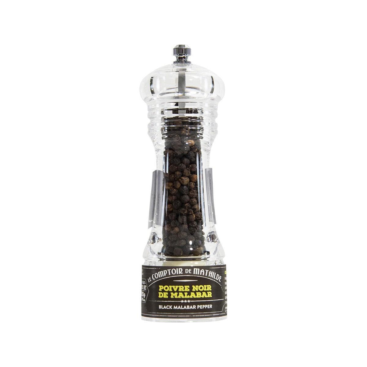 LECOMPTOIRDEMATHILDE Malabar black pepper grinder with clear acrylic body and metal cap