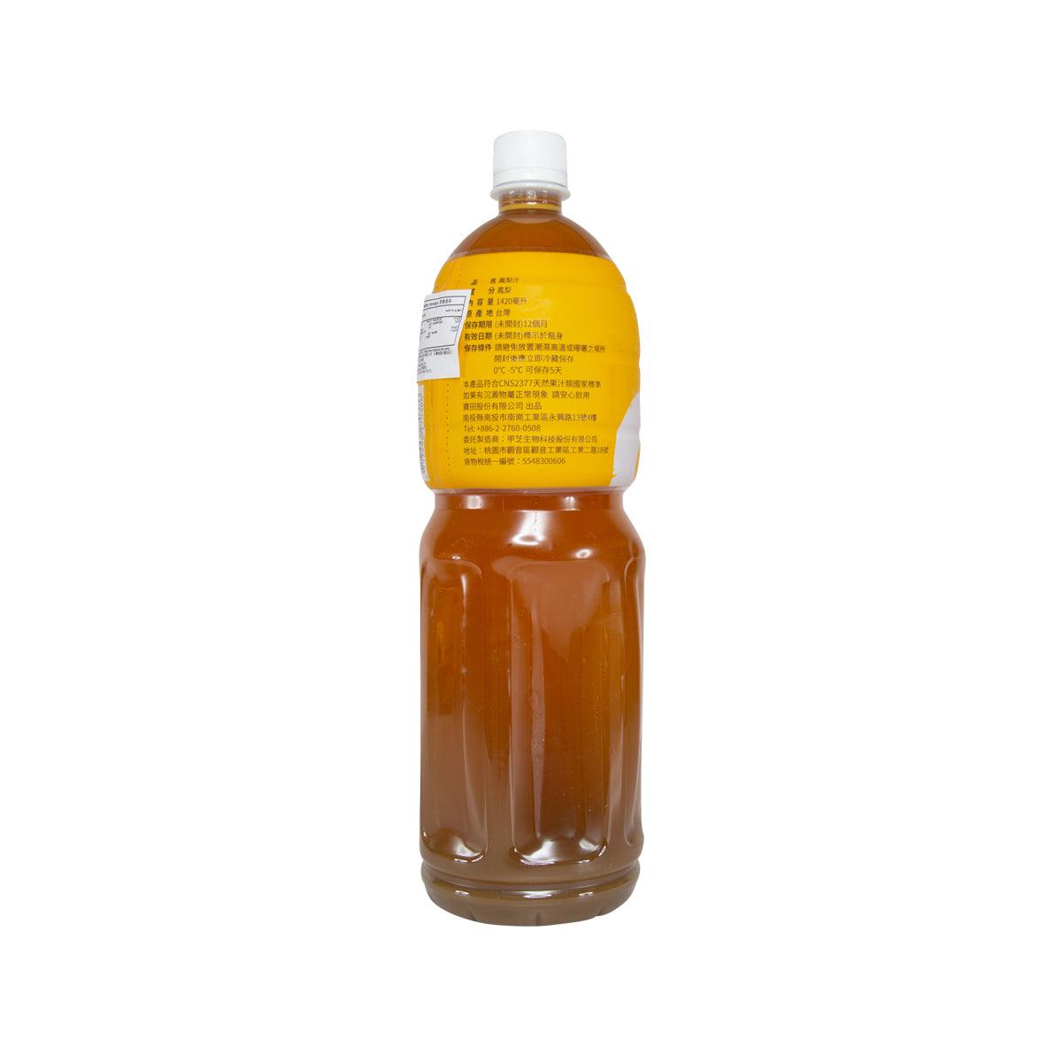 SUNNYHILLS 100% pineapple juice bottle, 1420 mL, back label, white cap