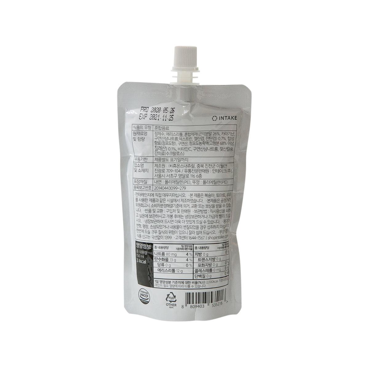 Konjac jelly drink pouch back with nutrition label and flip spout