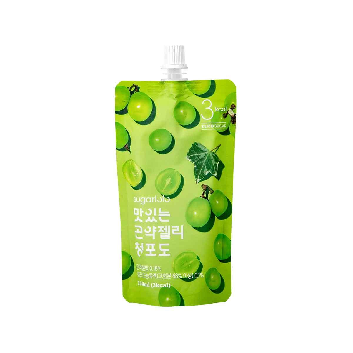 White grape konjac jelly drink pouch with flip spout, green grape print