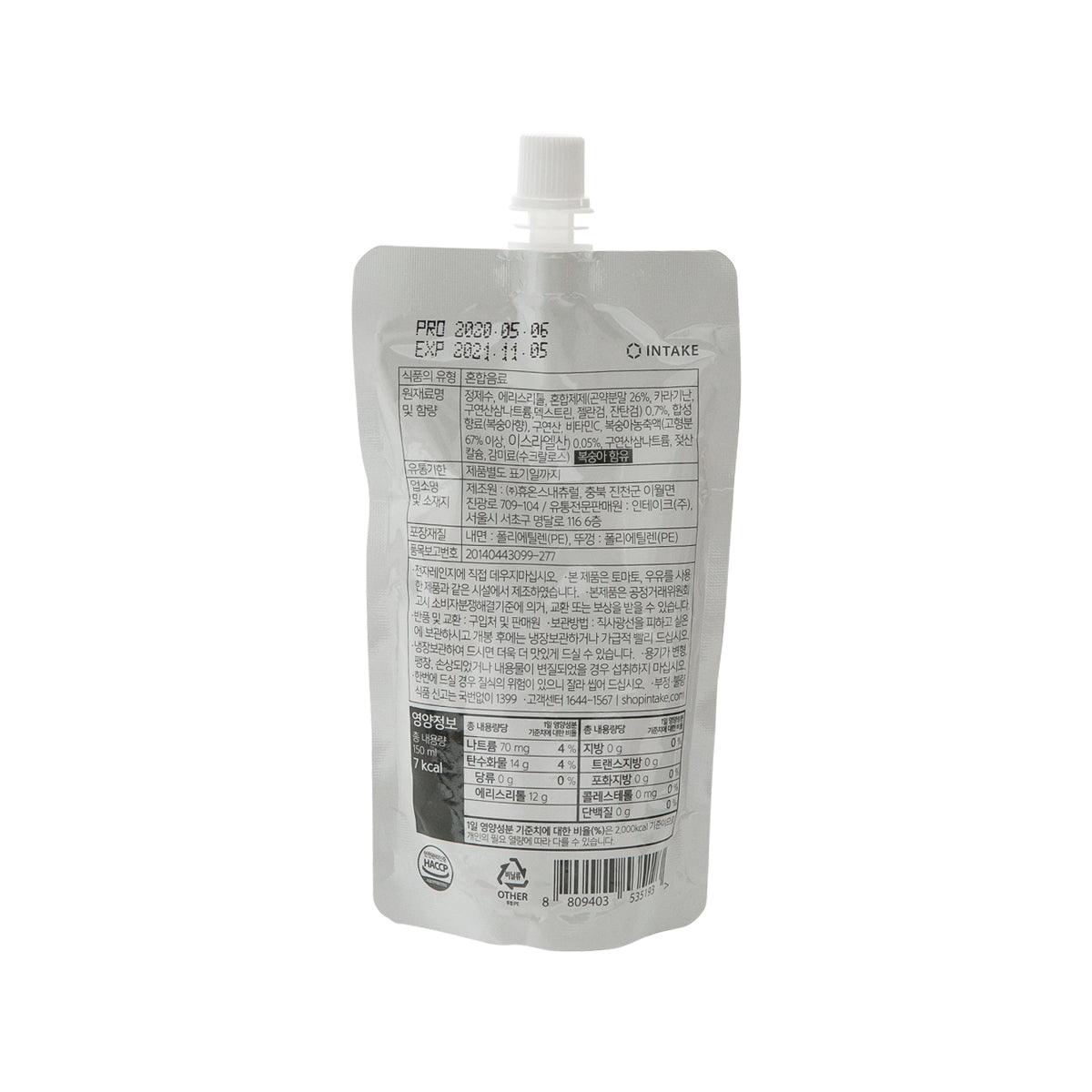 Konjac jelly drink pouch back with white spout cap and nutrition label