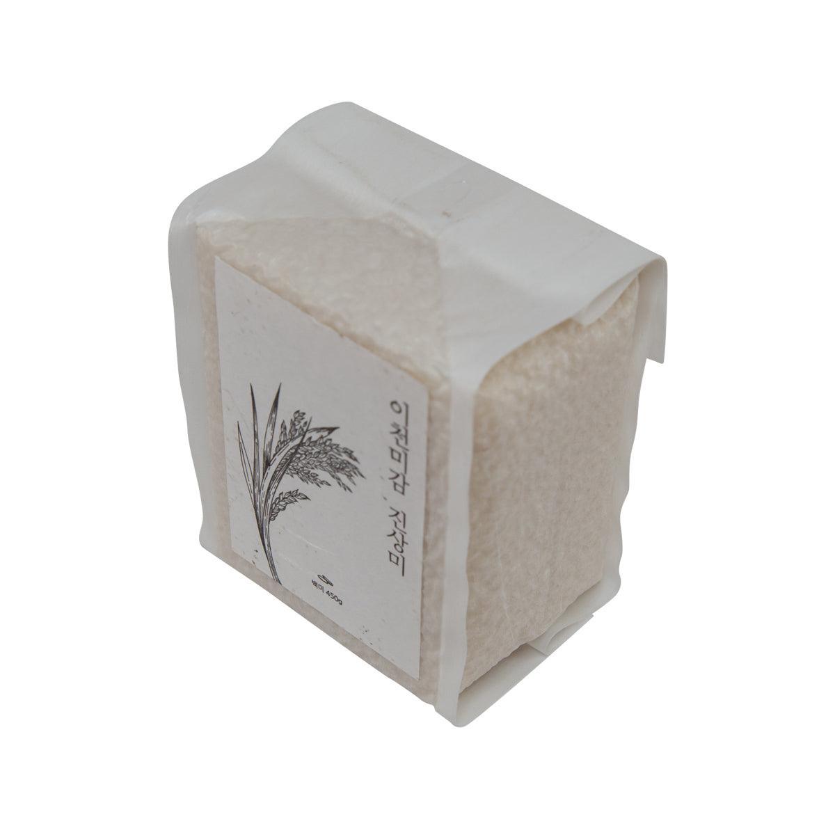 White rice bag with side label, folded package shape, 450g