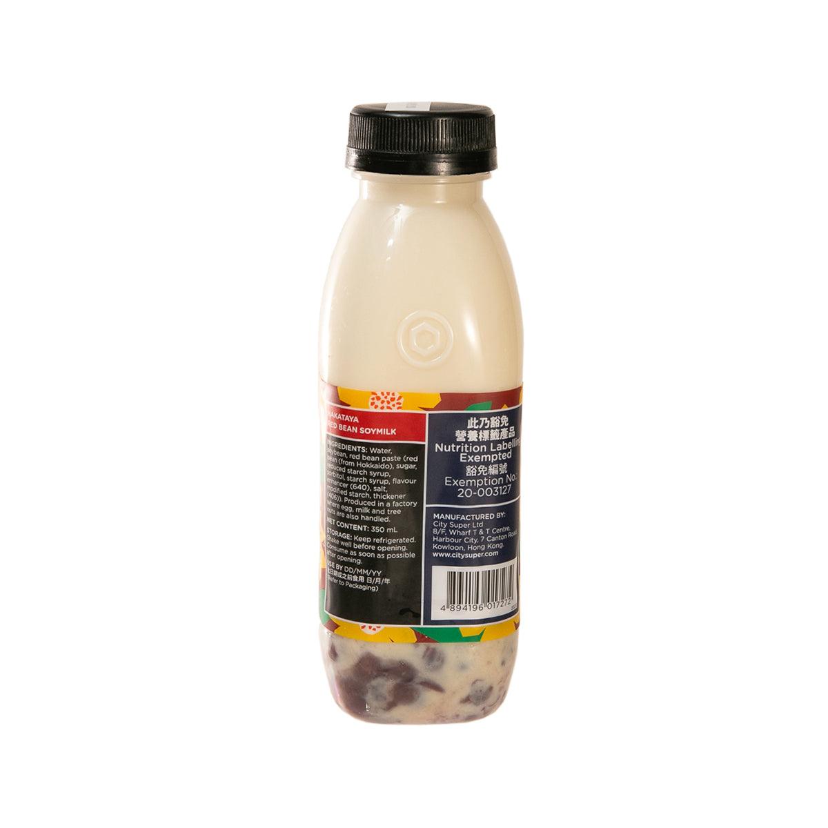 HAKATAYA red bean soymilk bottle with back nutrition label and black cap
