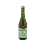 Organic apple cider bottle with green glass and corked metal cap