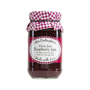 Raspberry extra jam jar with burgundy gingham lid, 340g