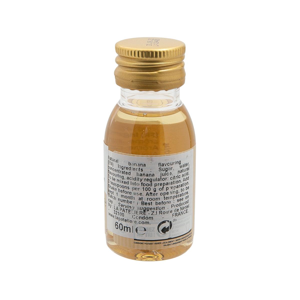 LA PATELIERE natural banana flavouring, 60 mL bottle with back label text