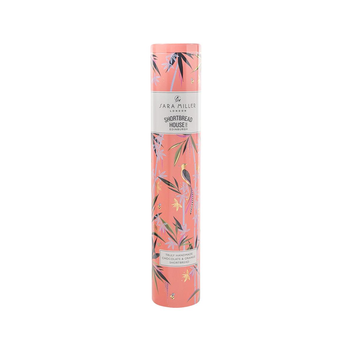 Chocolate & Orange handmade shortbread tube, 250g, pink botanical wrap