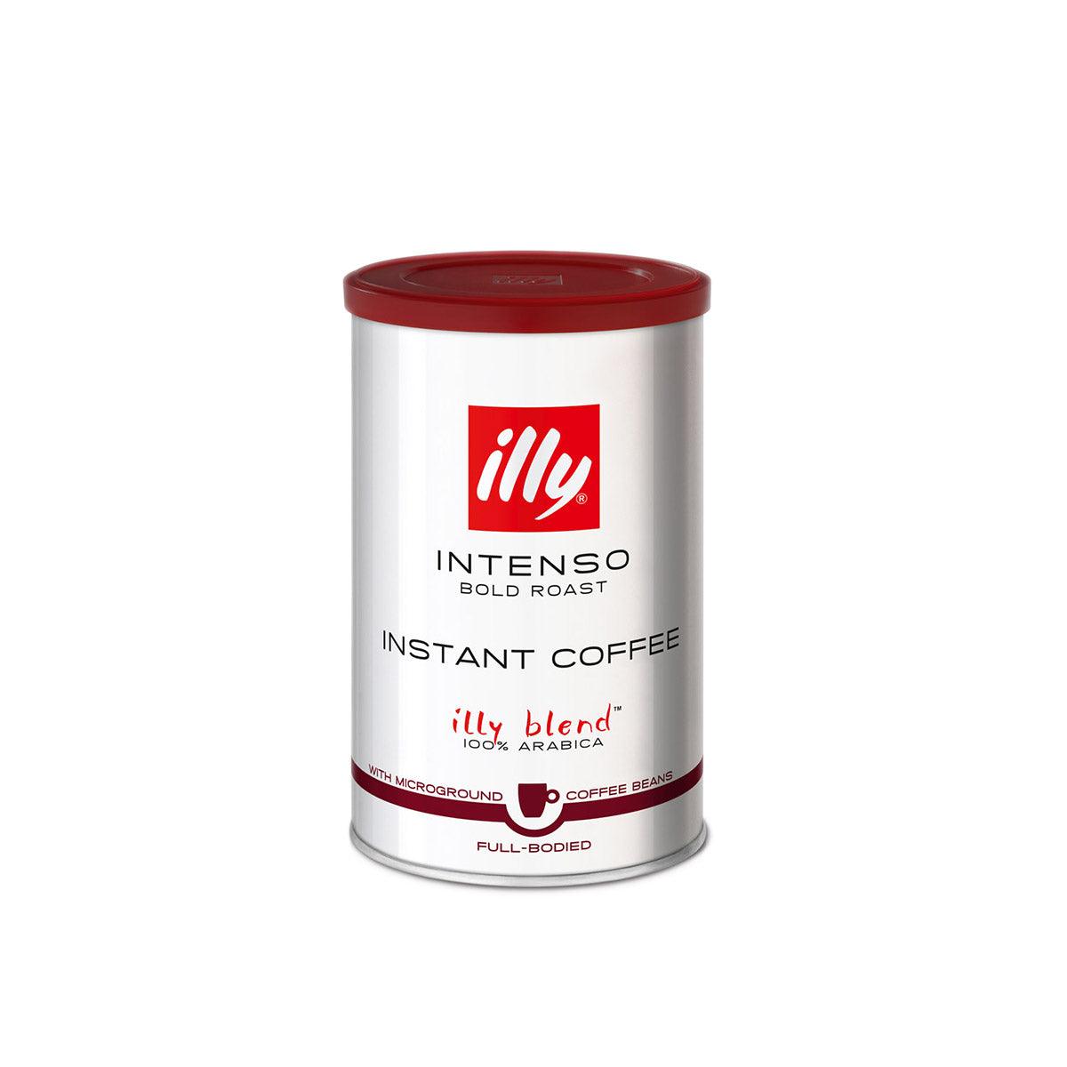 ILLY Intenso instant coffee canister, 95g, dark roast, red and silver label