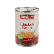 BAXTERS Chicken Broth can, gluten-free label with red tartan design