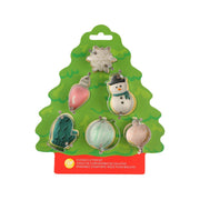 Mini Christmas cookie cutter set with tree card and ornament-shaped cutters