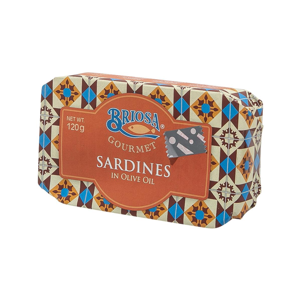 BRIOSA Gourmet sardines in olive oil tin, 120 g side view