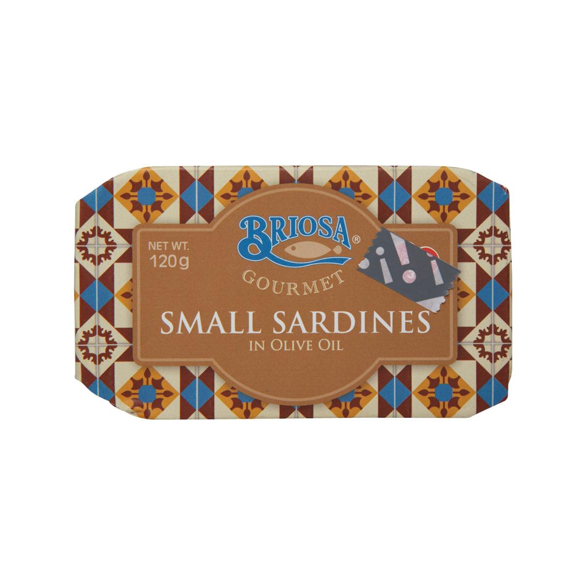 BRIOSA small sardines in olive oil 120g package, front label