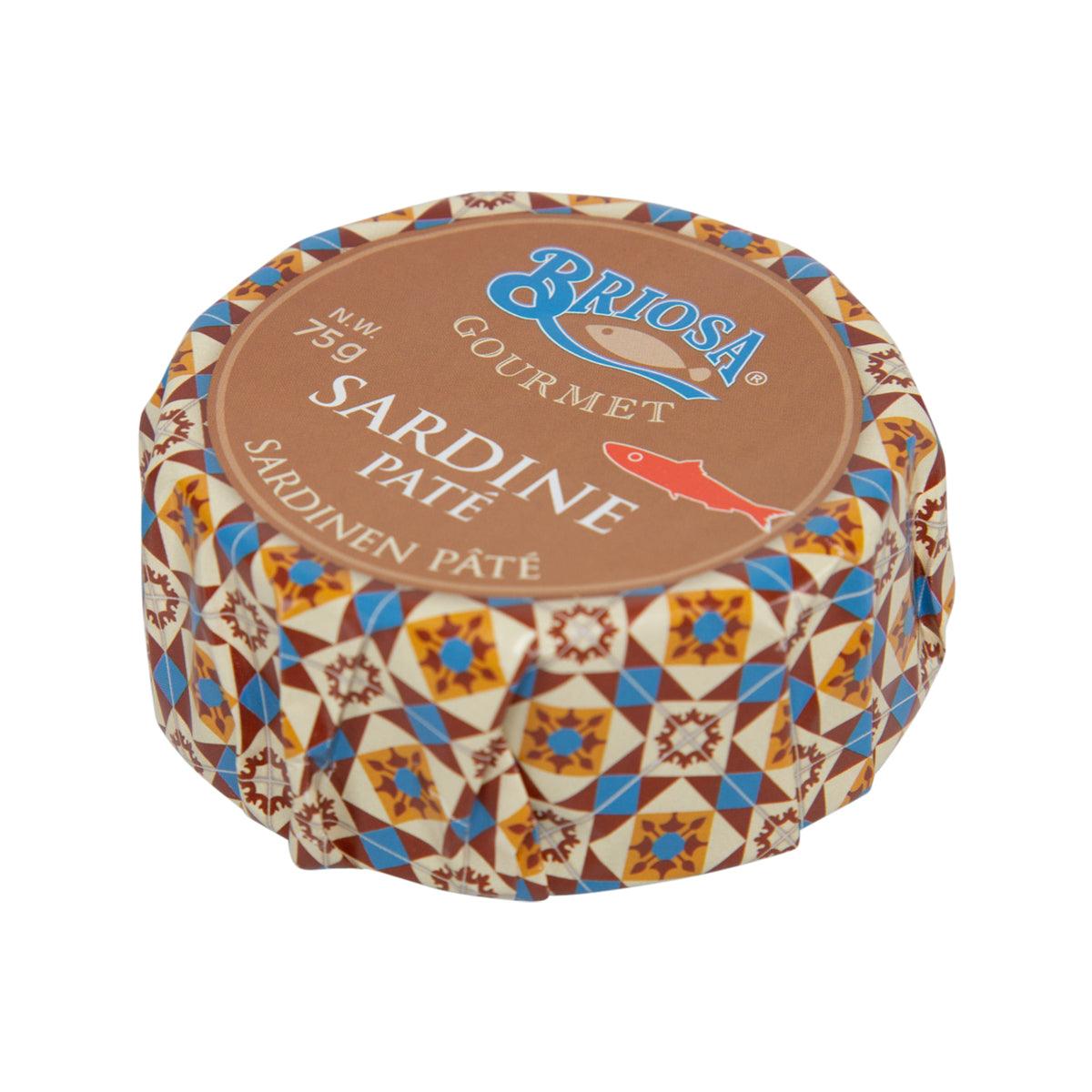 BRIOSA sardine pate tin, 75g, with patterned paper-wrapped lid
