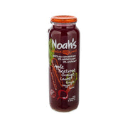 Dark red veggie juice bottle with orange cap and printed label, 260 mL