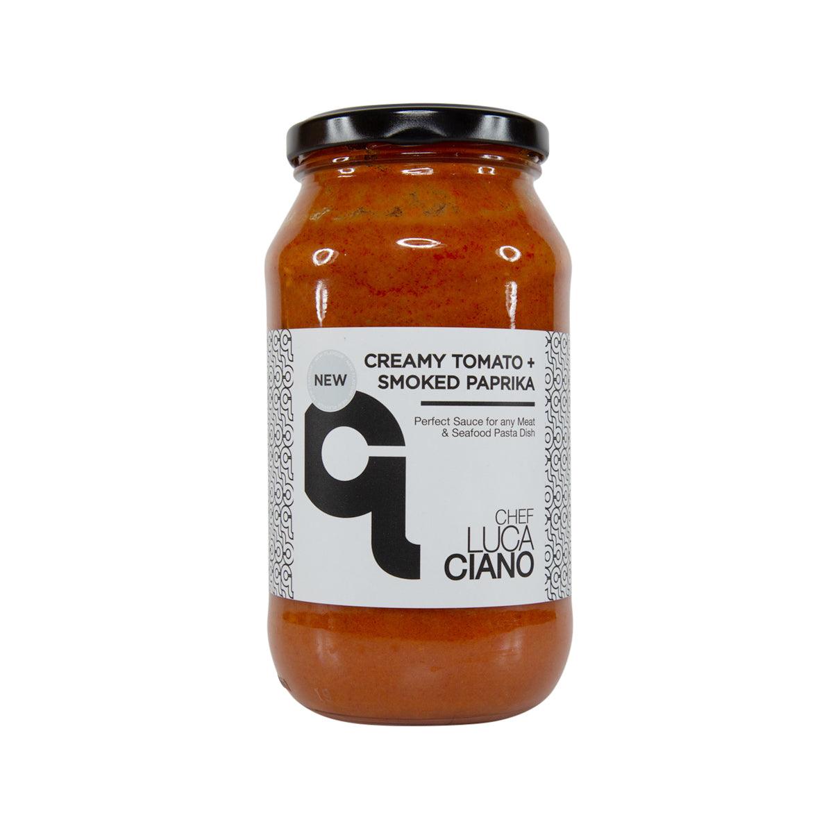 LUCA CIANO creamy tomato & smoked paprika sauce jar with black lid