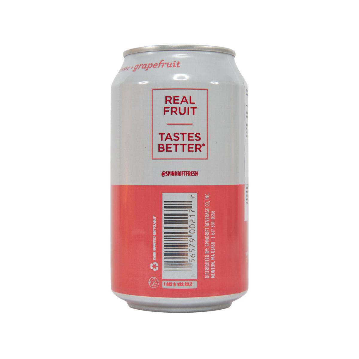 SPINDRIFT grapefruit sparkling water can, 355 mL, back label with barcode and text