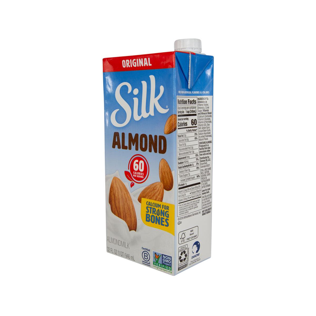 Original almond milk carton side panel with nutrition and ingredient details