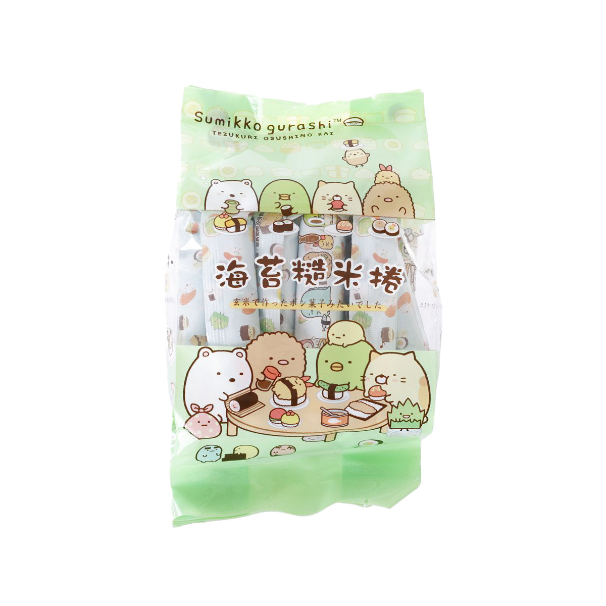 KYODA Sumikko Gurashi seaweed brown rice roll pouch, green packaging with cute characters