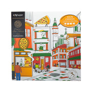 CITYSUPER frozen four-cheese pizza box with city illustration and orange label