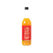 Orange mikan juice bottle with black cap and front red label, 720 mL