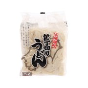 Packaged Sanuki udon noodles, 5 x 150 g, clear view of pale noodle strands