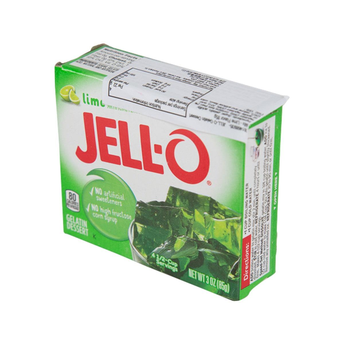 JELL-O gelatin dessert mix box, lime flavor, 4 servings (85 g)