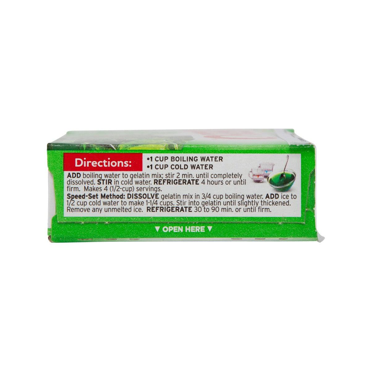 JELL-O gelatin dessert mix box, lime flavor, directions panel