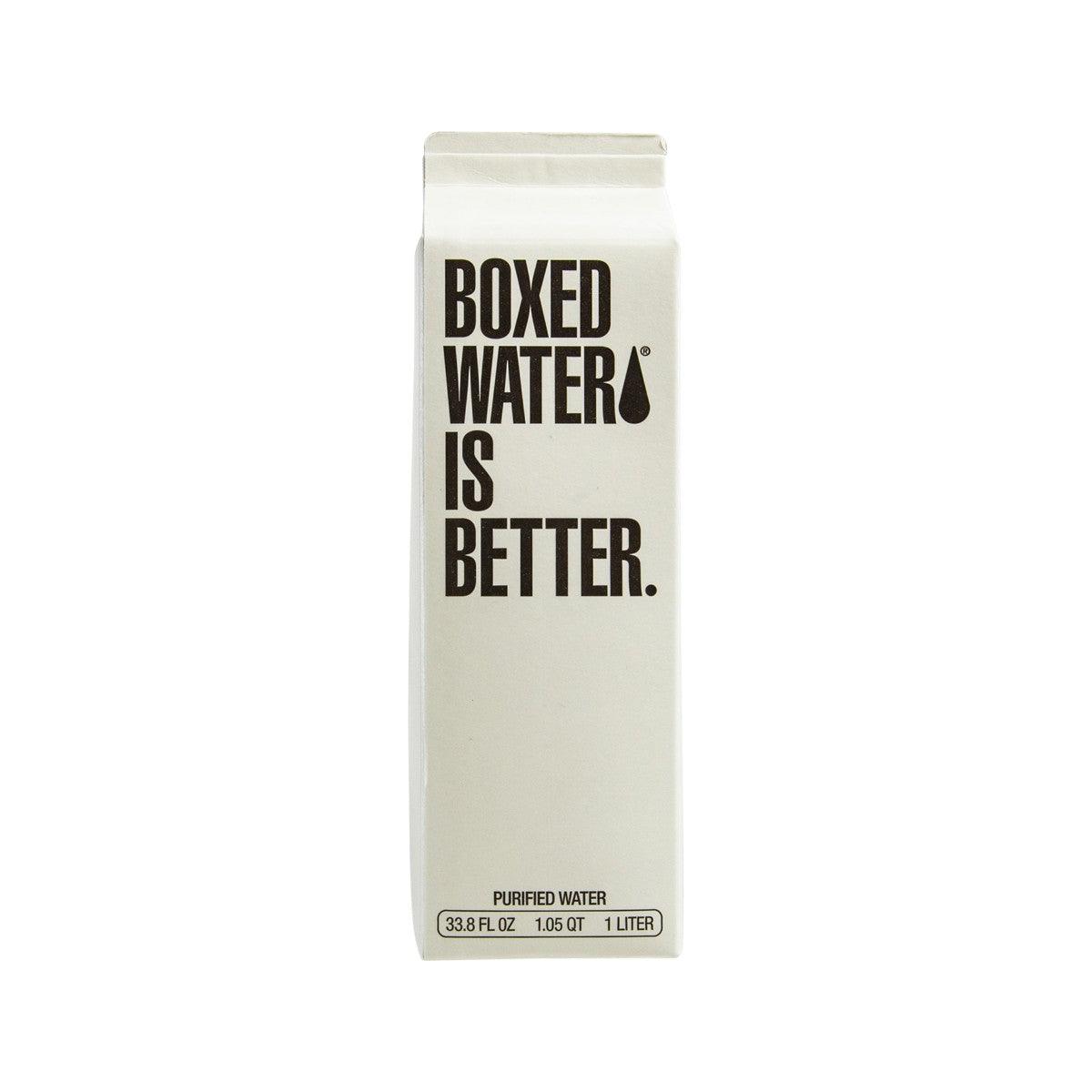 BOXED WATER IS BETTER purified water 1L carton, off-white with black label