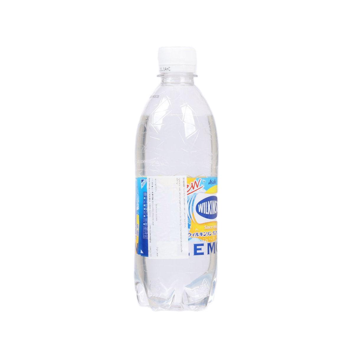 Clear 500 mL carbonated water bottle with blue side label and white cap