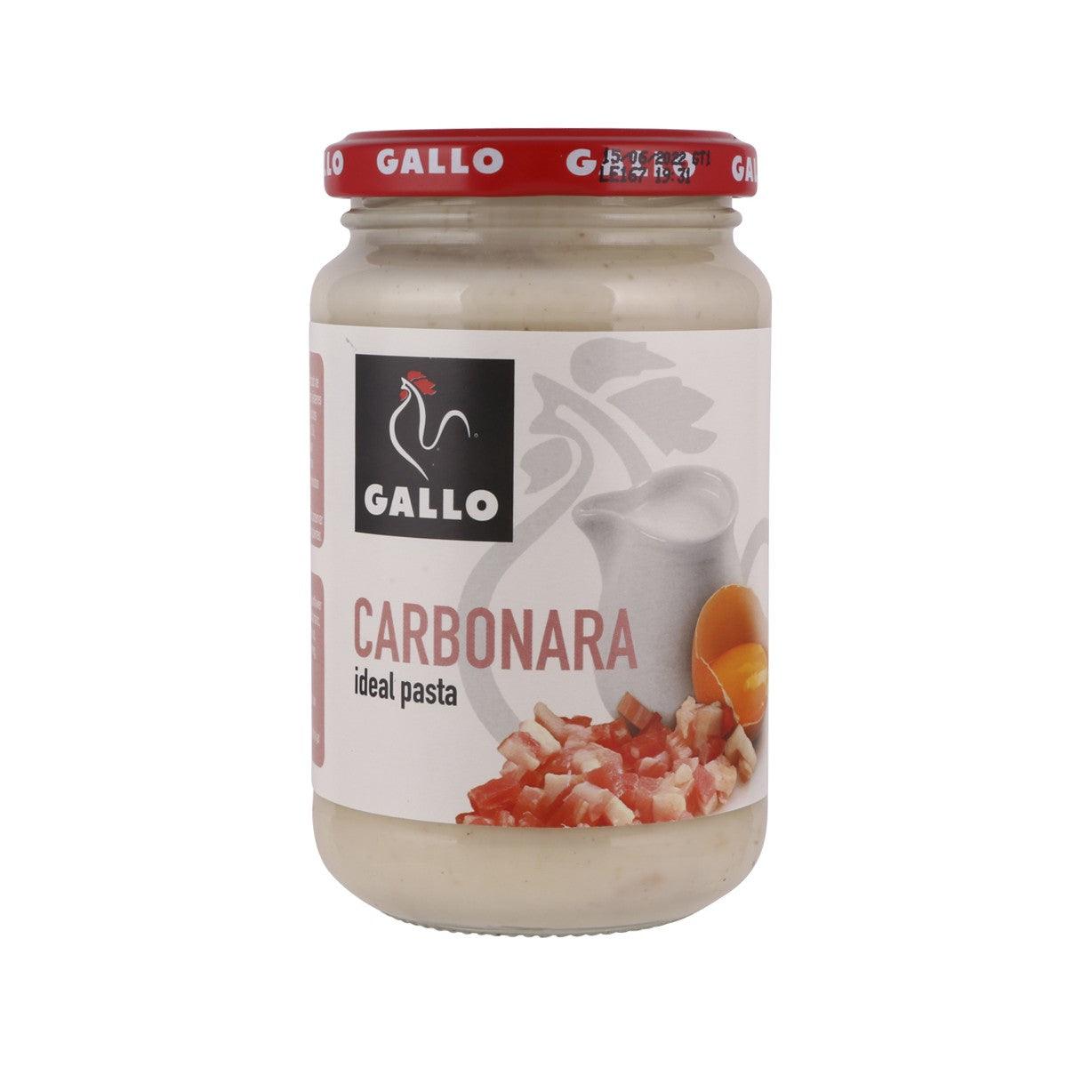 GALLO carbonara sauce jar with red and beige label, 330g glass container