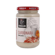 GALLO carbonara sauce jar with red and beige label, 330g glass container