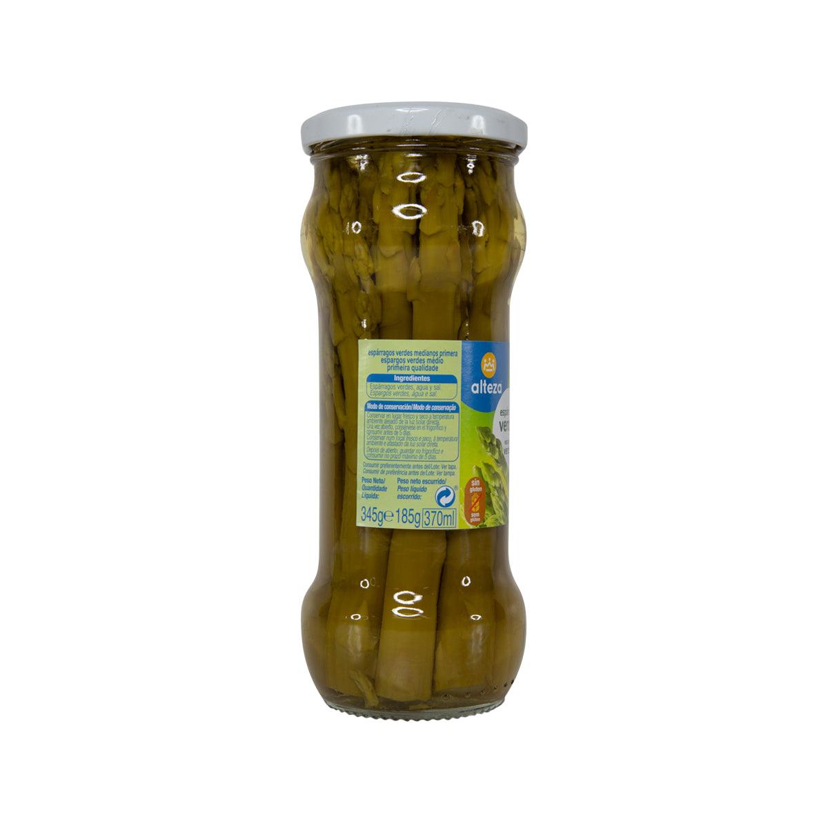 ALTEZA whole green asparagus jar (345g) with back label, glass bottle