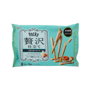 GLICO Pocky premium almond milk chocolate biscuit stick pack, teal bag with biscuit sticks