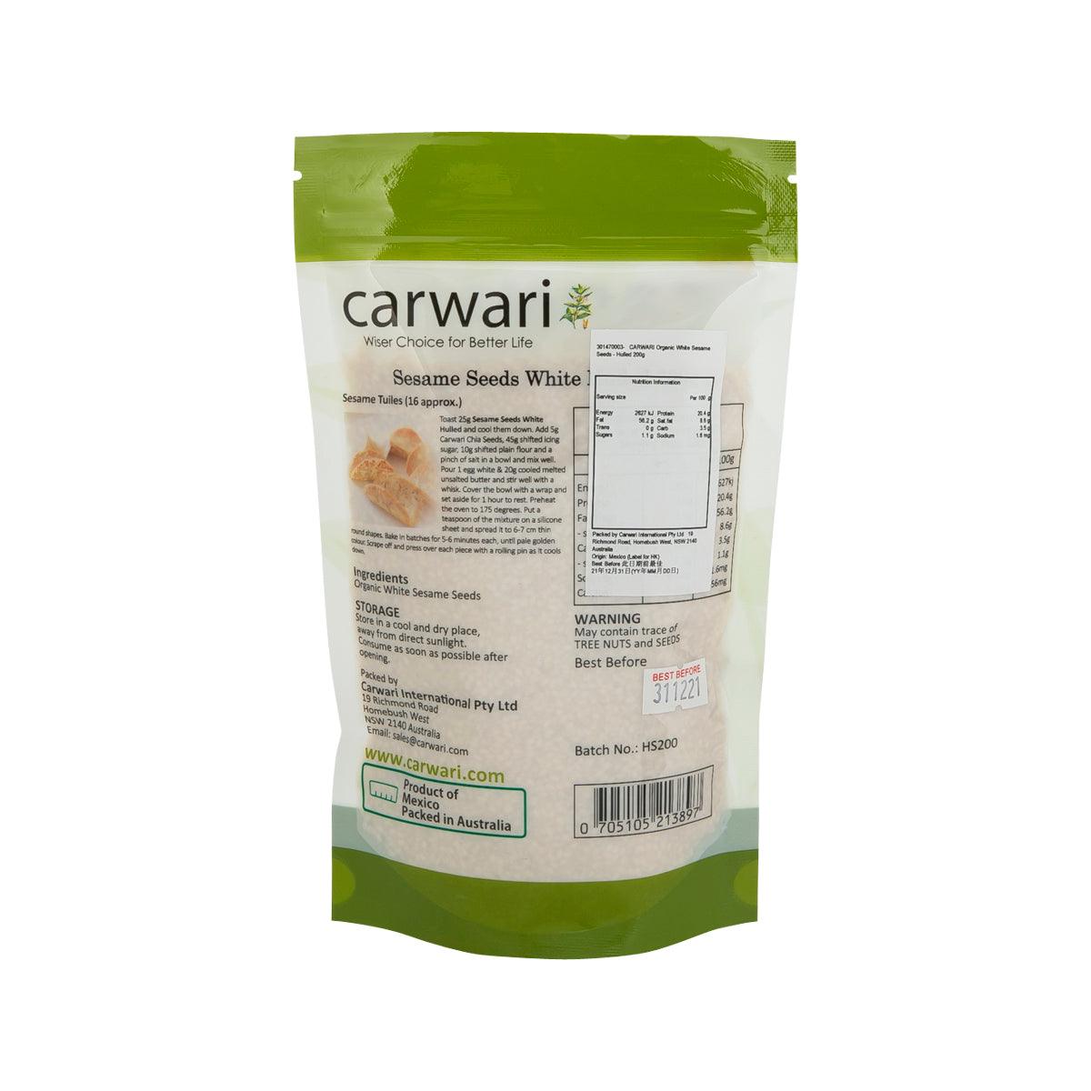 CARWARI white hulled sesame seeds pouch back with label details