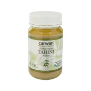 carwari hulled organic tahini jar, gluten free, 375g, with white screw cap