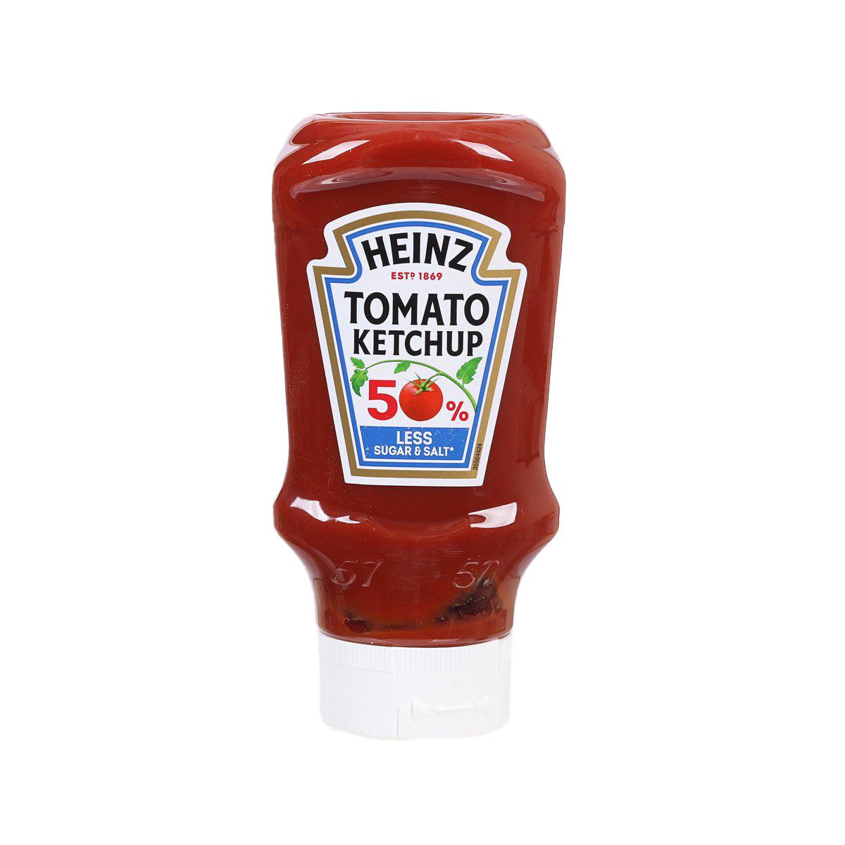 HEINZ tomato ketchup bottle, 50% less sugar & salt, 435g