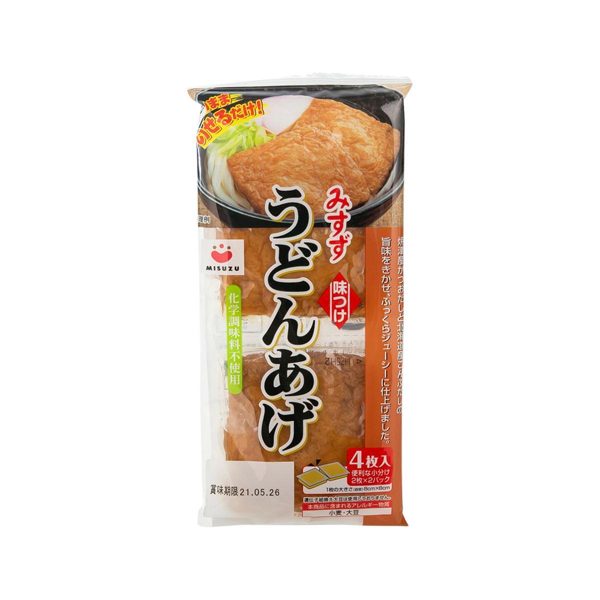 MISUZU seasoned bean curd skin for udon, 4-pack; orange-brown pouch