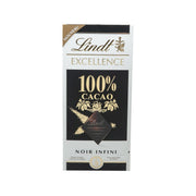 LINDT Excellence 100% cacao dark chocolate bar in black foil wrapper, 50 g