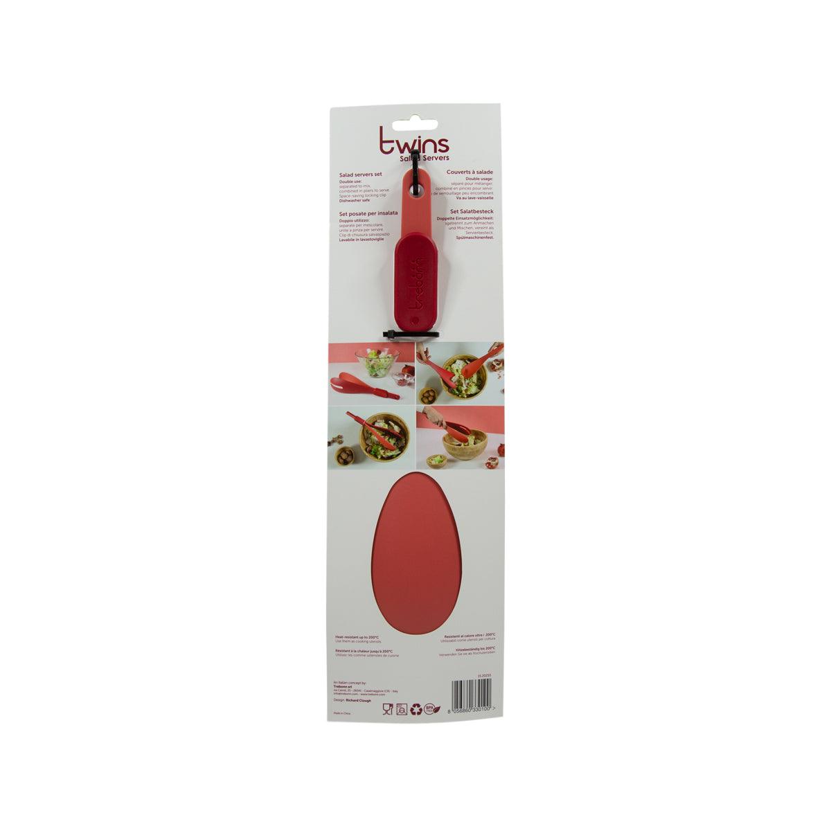 Red salad server utensil in blister pack with Twins label