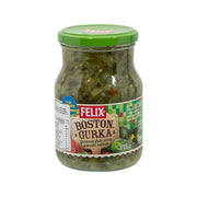 FELIX cucumber relish jar, green lid with front label and sliced pickle pieces