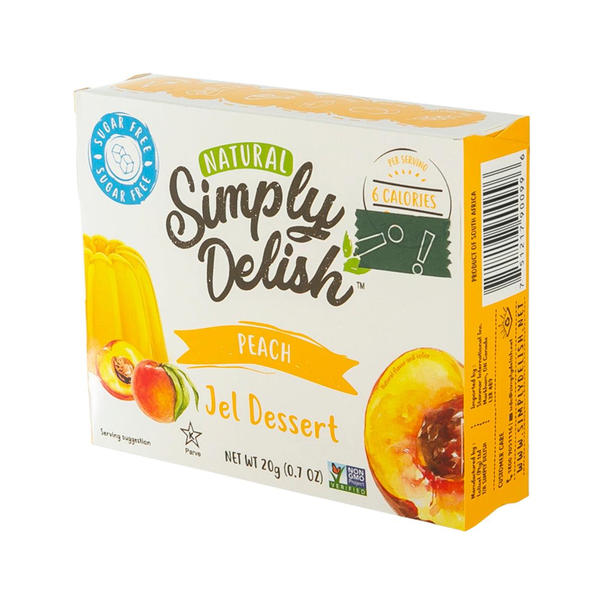 Peach jel dessert box with barcode and sugar-free seal, 20 g