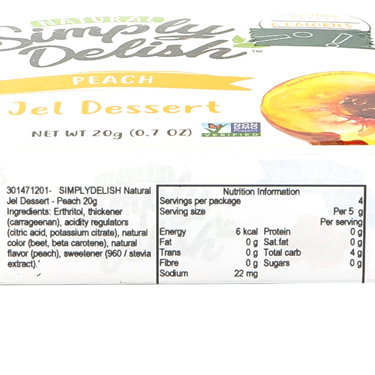 Peach jel dessert ingredients and Nutrition Information close-up on box