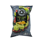 Thai chilli & lime flavored potato chips bag, 165 g, sealed plastic pouch