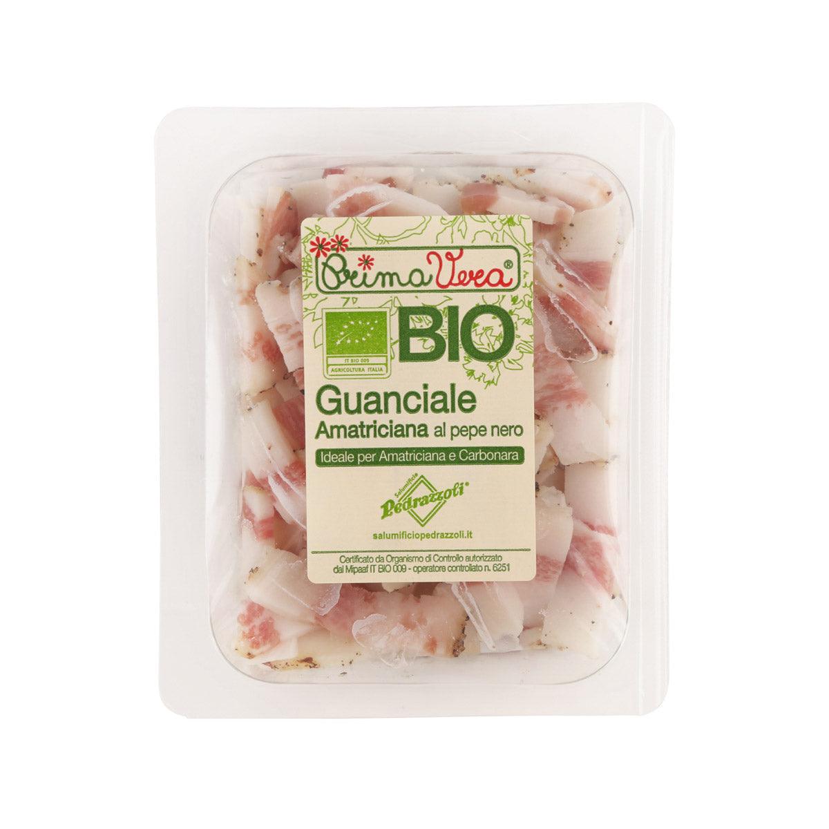 Organic guanciale with black pepper in sealed plastic tray, 100g