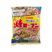 Instant fried rice vermicelli seasoning packet with yellow and blue front and noodle dish photo