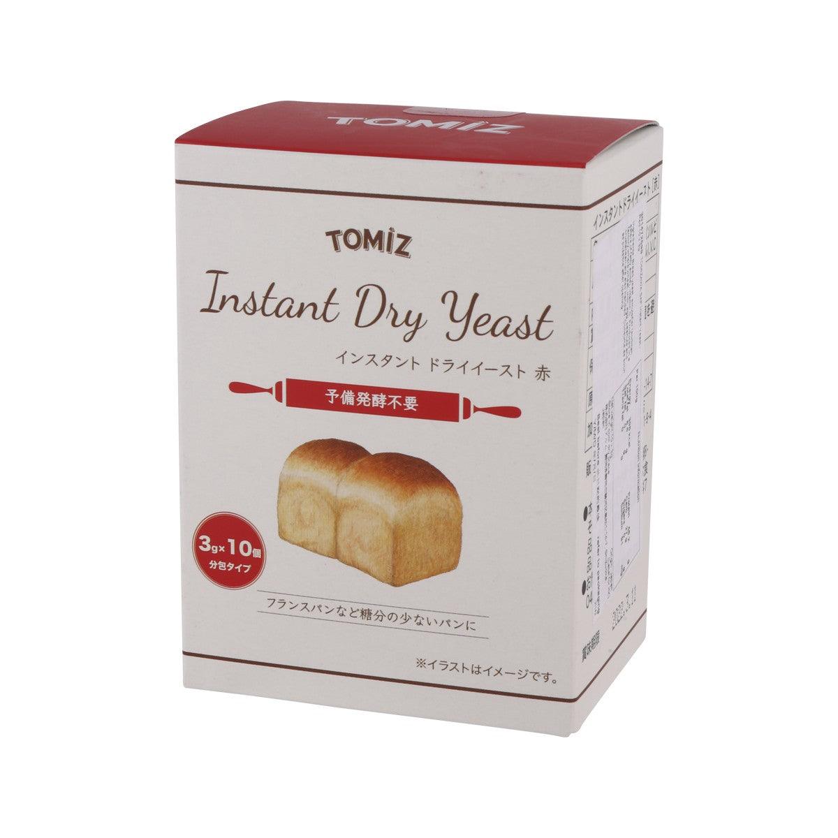 Instant dry yeast carton shown from the side with TOMIZ Instant Dry Yeast branding