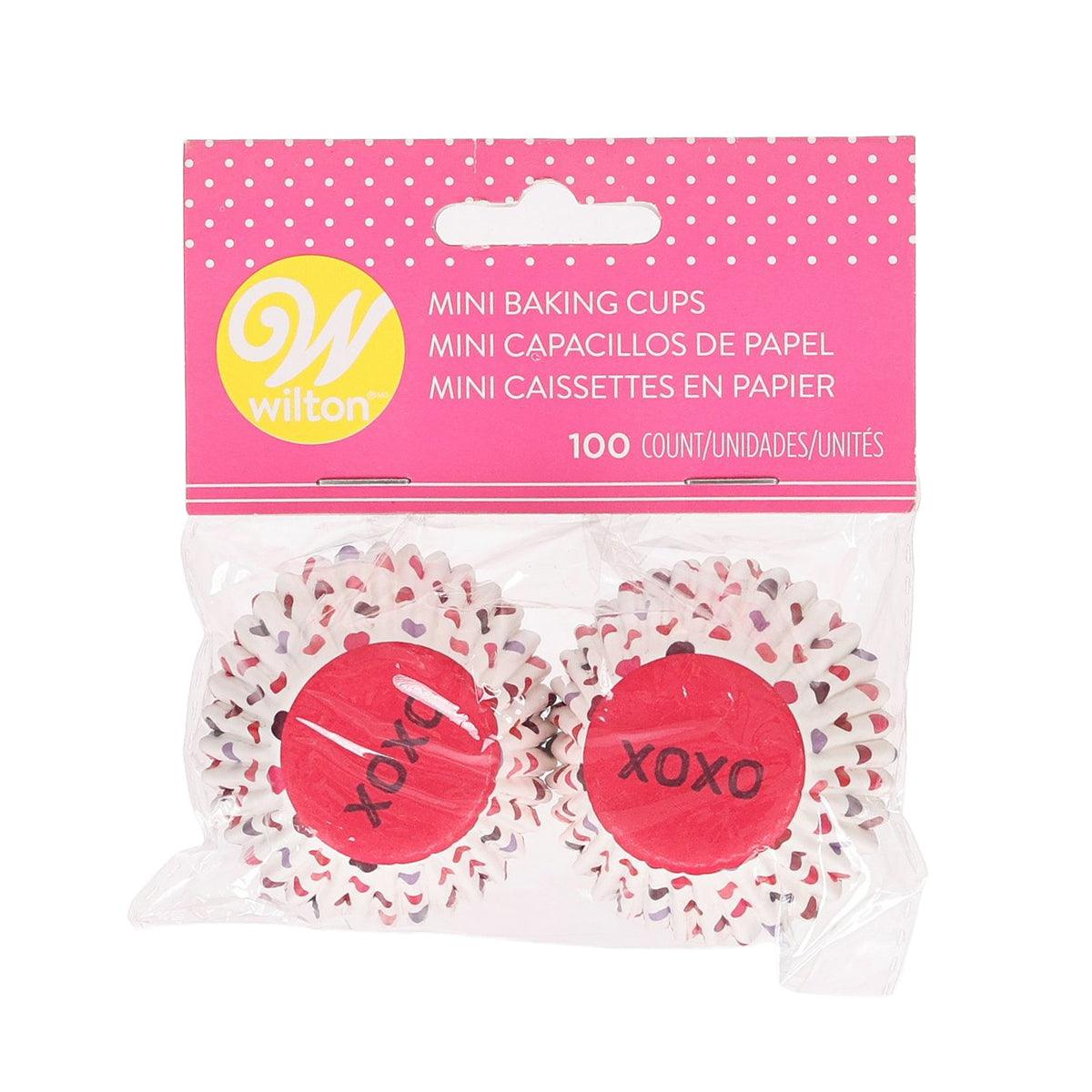 WILTON mini baking cups, pink and red XOXO heart pattern, 100-count paper liners