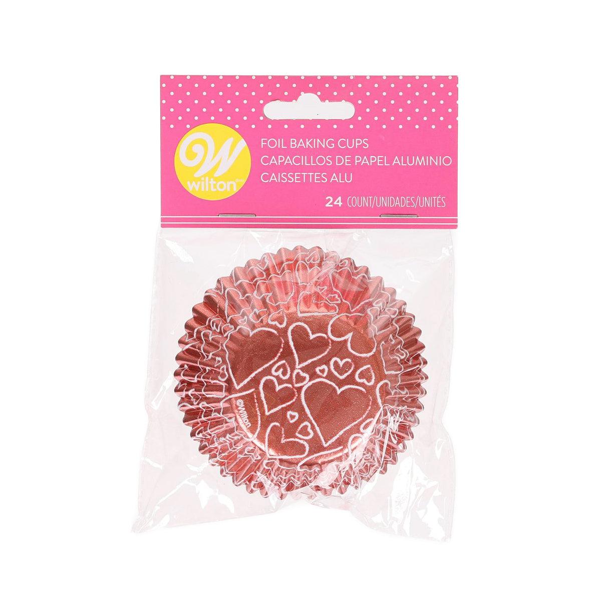 Heart foil baking cups, red and pink designs, 24-count package