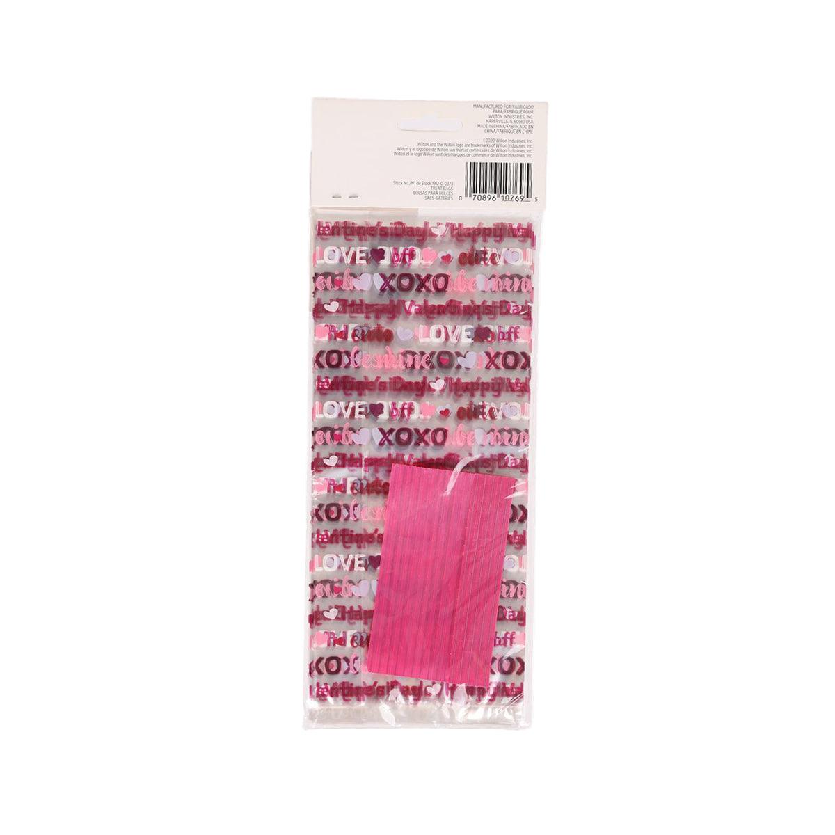 Valentine treat bags (20) retail pack with barcode and pink patterned bag sheet
